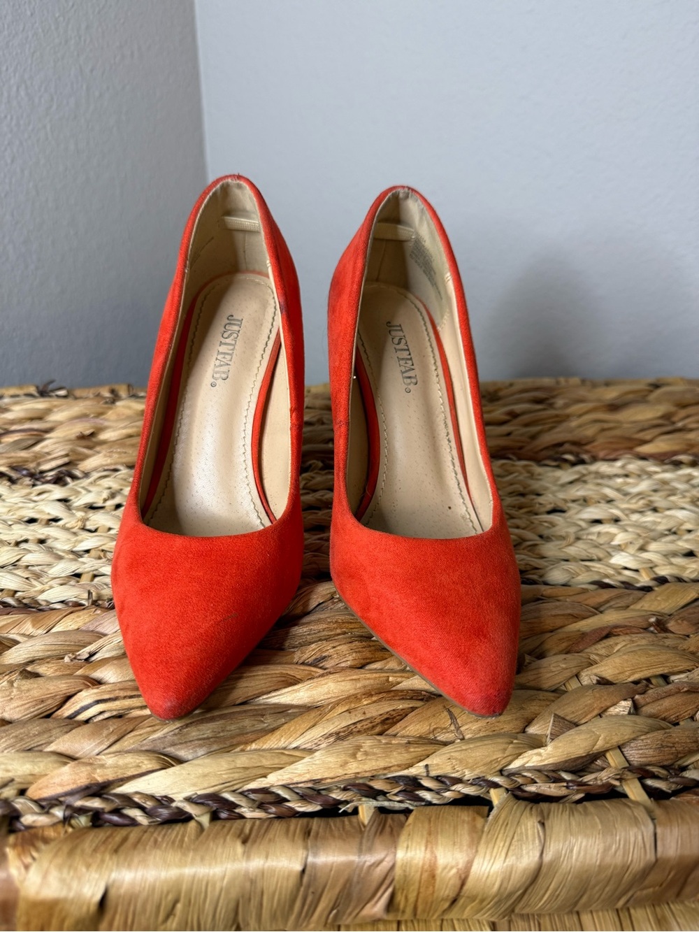 JustFab Orange Suede Pointed-Toe Pumps